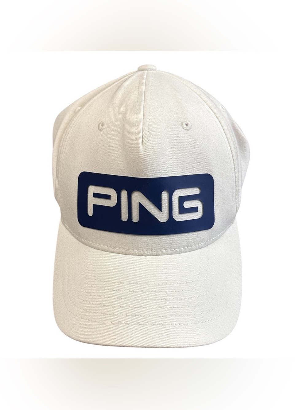 PING Golf Hat White Navy Logo Adjustable Snapback 110 One Ten Flexfit Tech Cap
